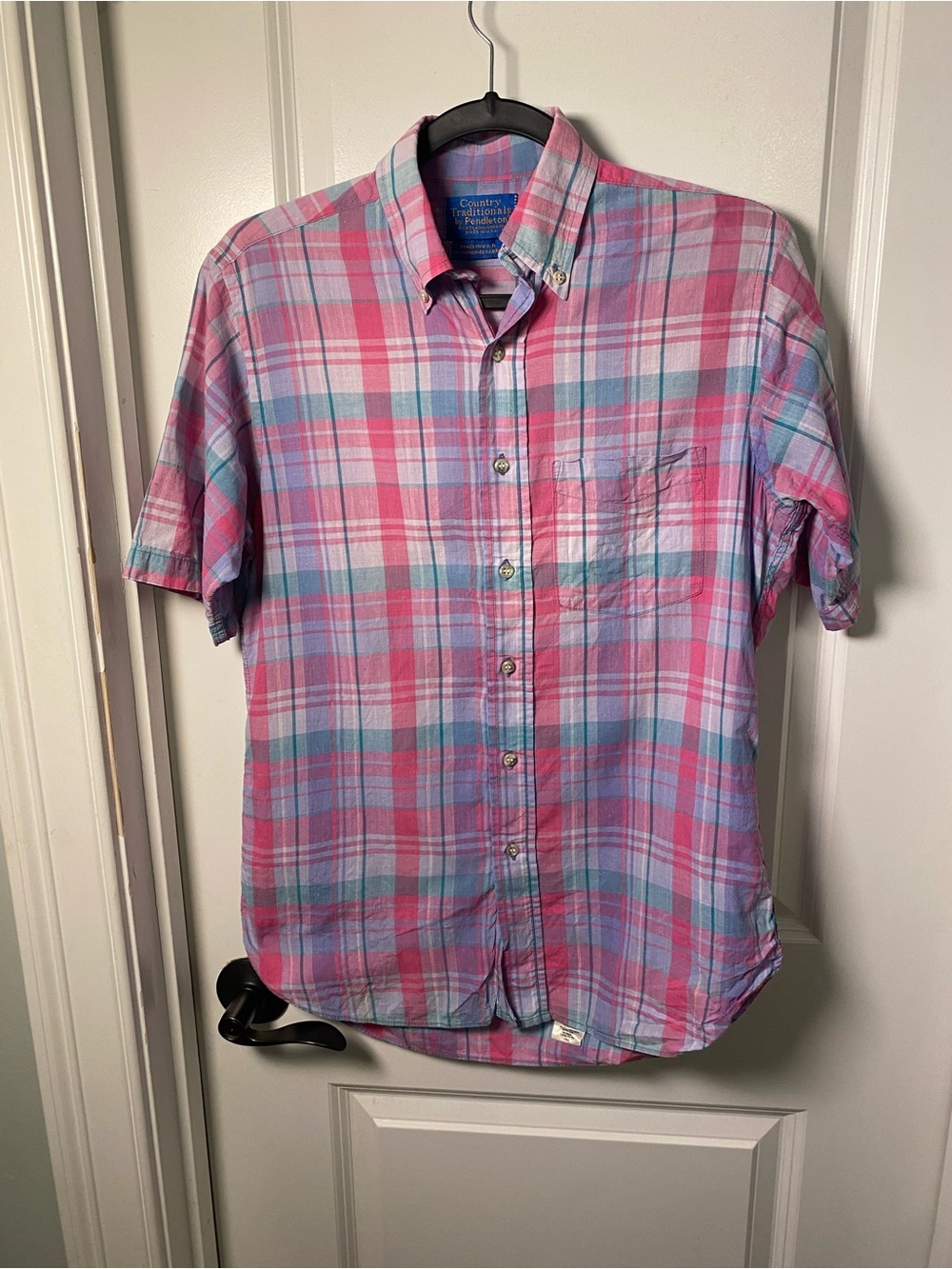 Pendleton Pink and Light Blue Plaid Short Sleeve Button-Down Shirt